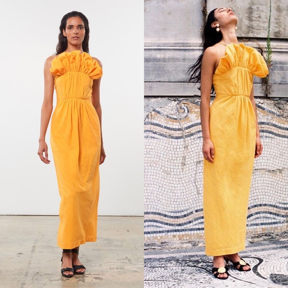 ❌SOLD❌Mara Hoffman Clareta Dress Saffron Yellow Midi - Picture 3 of 15